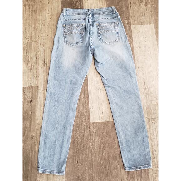 Nurture Light Washed Straight Leg Denim Blue Jeans w. Embroidered Pockets Size 6 - Picture 3 of 8